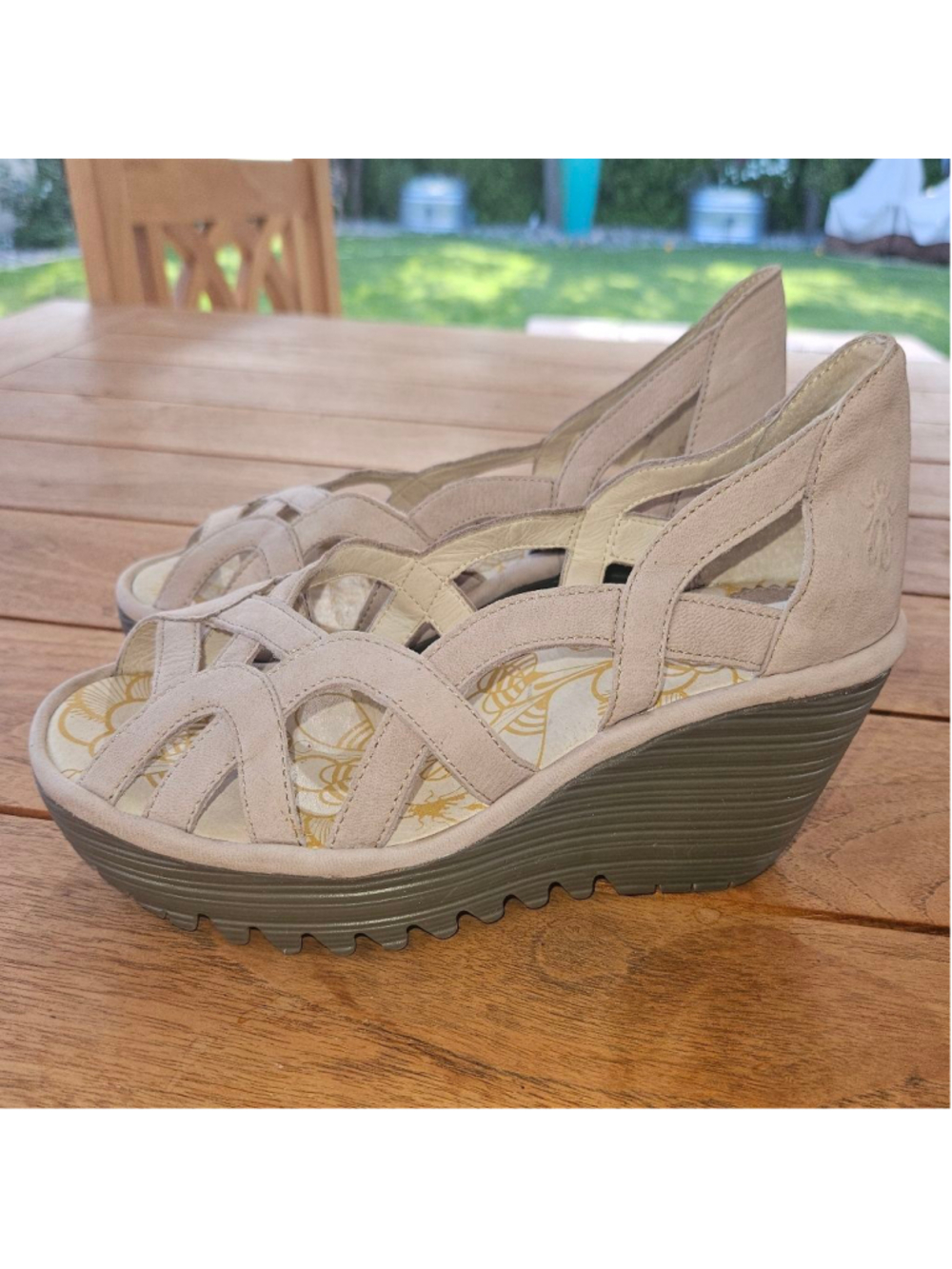 Fly London Yadi Platform Wedge Sandals Taupe EU 42 Size 11